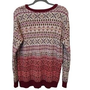 Vintage Style Fair Isle Knit Sweater Burgundy Ombre Nordic Cottagecore Pullover